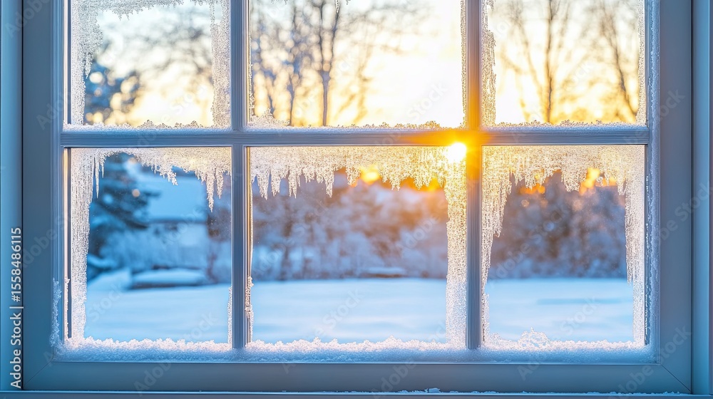 Fototapeta premium Window frost patterns on cold morning.