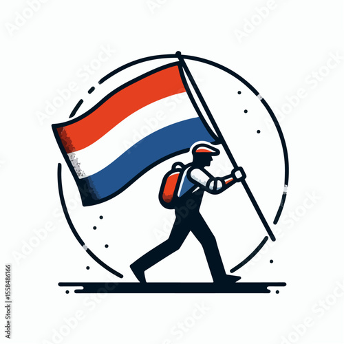 cartoon vector illustration of person carrying dutch flag