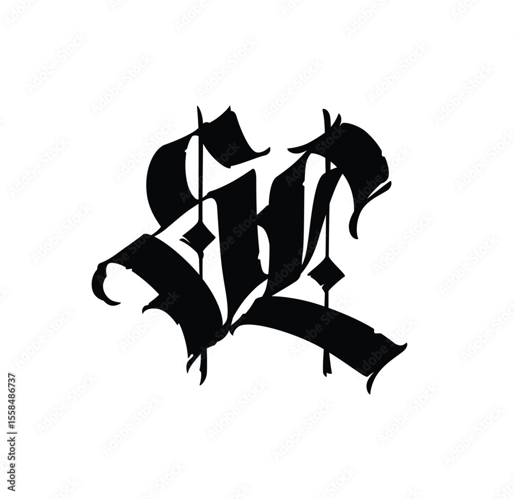 Monogram of Gothic letters S and L. Vector. An illustration for an individual design. The name of the studio or product.