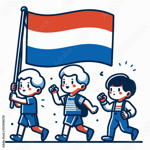 cartoon vector illustration of person carrying dutch flag