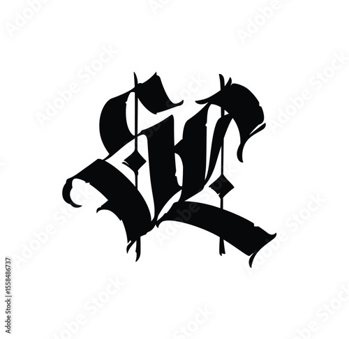 Monogram of Gothic letters S and L. Vector. An illustration for an individual design. The name of the studio or product.