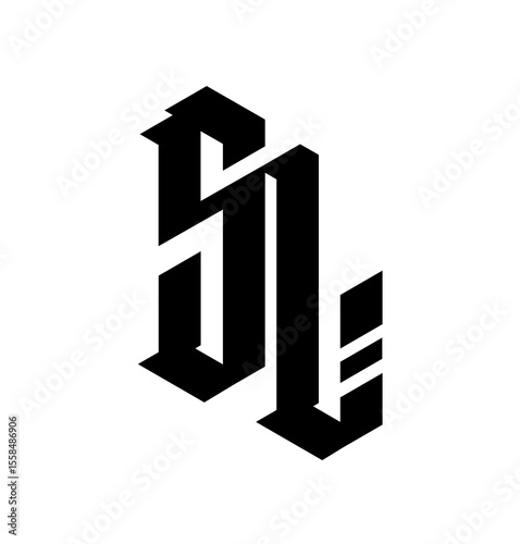 Monogram of Gothic letters S and L. Vector. An illustration for an individual design. The name of the studio or product.