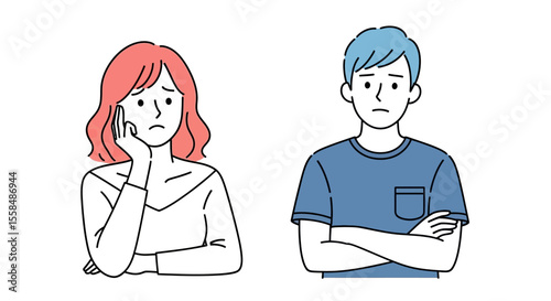 Sad Couple Illustration Upset Woman and Man Showing Disappointment