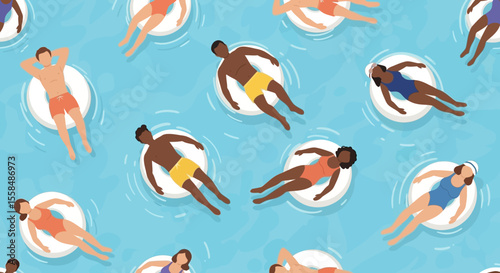 Summer Fun Diverse People Relaxing on Pool Floats