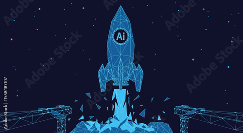 AI Startup Launch Futuristic Rocket Innovation Technology