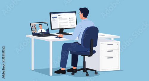 Remote Worker on Video Conference Call Productivity and Collaboration in a Digital Workplace