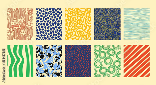 Abstract Vector Seamless Patterns Set of 10 Unique Designs for Textures and Backgrounds