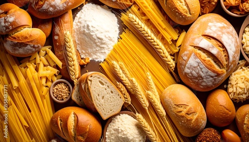 Wallpaper Mural Assortment of freshly baked bread with pasta, and grains  flour on a wood surface. Torontodigital.ca