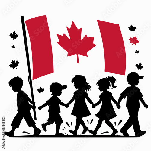 silhouette vector illustration carrying canadian flag