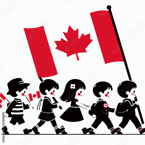 silhouette vector illustration carrying canadian flag