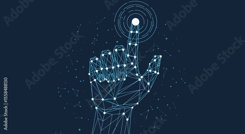 Abstract Polygonal Hand Interacting with Futuristic Interface