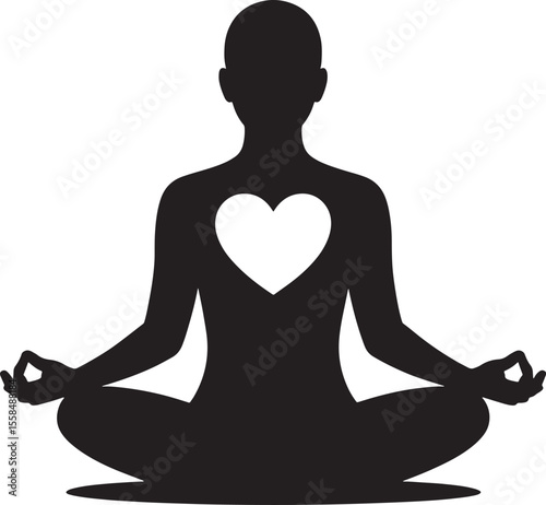 Black Silhouette Person Meditating White Heart Center Vector Graphic yoga meditation