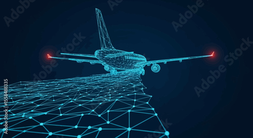 Futuristic Airplane Taking Off Abstract Wireframe Design