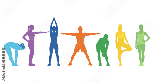 Colorful Silhouettes of People Engaging in Various Fitness Activities