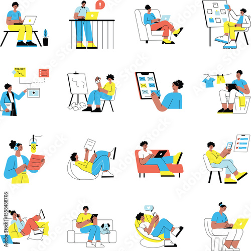 Collection of Freelancer Flat Style Illustrations 
