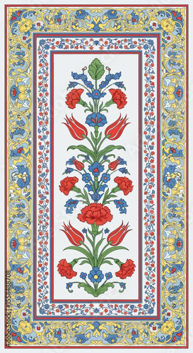 Elegant Floral Design Ottoman-Inspired Botanical Illustration