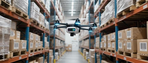 Autonomous Drone Navigating Warehouse Aisles for Inventory Management, Future of Logistics in Modern Distribution Centers
