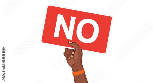Hand Holding a Red 'NO' Sign Protest, Denial, Rejection Illustration