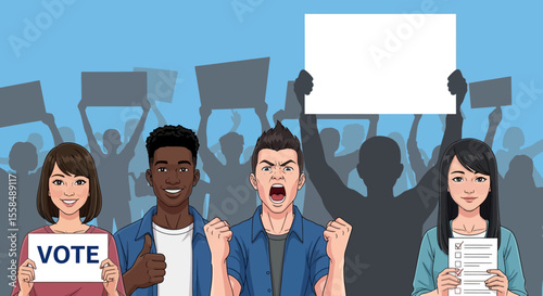 Diverse Group of People Actively Participating in a Political Protest or Election Campaign