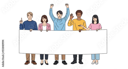 Diverse Group of People Holding a Blank Banner for Your Message