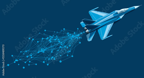Futuristic Fighter Jet Polygonal Design and Network Connectivity