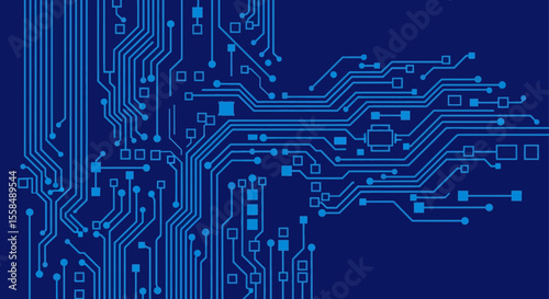 Abstract Circuit Board Technology Background Blue Lines and Nodes