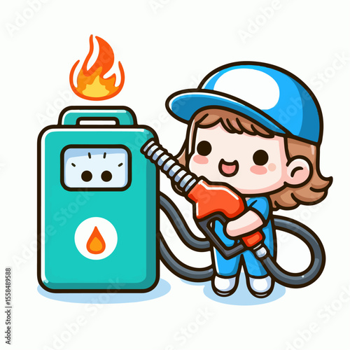 cartoon vector illustration of a gas station attendant
