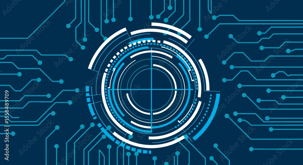 Obraz premium Abstract Technology Background Circuit Board Design with Concentric Circles