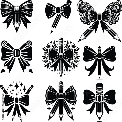 Pencil Coquette Bow Svg Bundle,Teacher School Svg