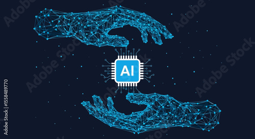 AI Technology Hands Protecting Artificial Intelligence Microchip