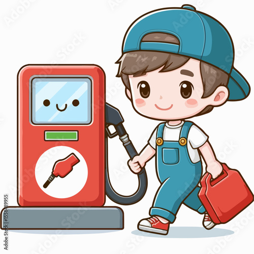 cartoon vector illustration of a gas station attendant