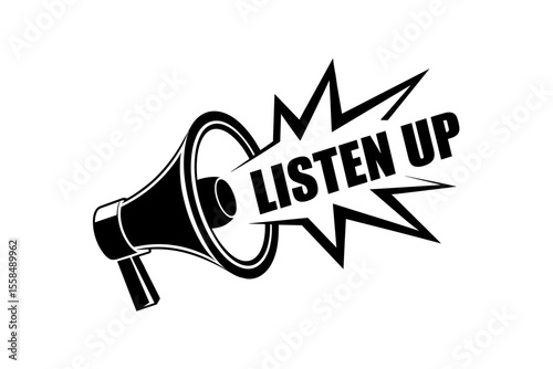 Listen up megaphone announcement speech bubble vector illustration