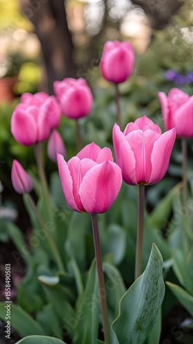 Blooming flowers in a small cottage garden.