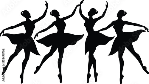 Elegant Ballerina Silhouettes Four Graceful Dance Poses