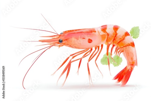 Wallpaper Mural A detailed stylized illustration of a shrimp rendered in shades of orange and white with small sprigs of green herbs adorning its form Torontodigital.ca