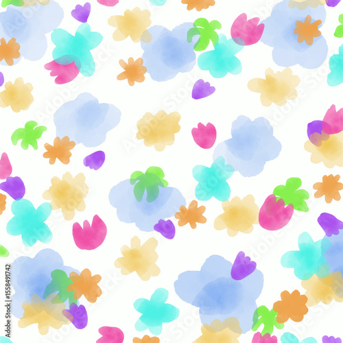 Fototapeta Naklejka Na Ścianę i Meble -  abstract watercolor floral background with light colorful flowers on white background