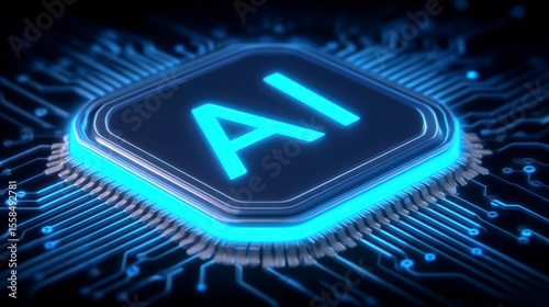 Futuristic AI Chip Background Abstract Technology Circuit Design for Artificial Intelligence and Data Processing. Advanced digital neural network architecture innovation for intelligent