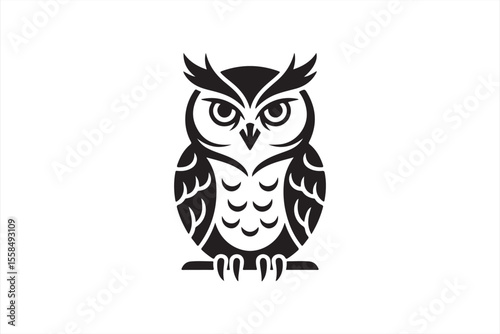 Wise Owl Emblem: A simple yet captivating black and white emblem of an owl, perfectly embodying knowledge and wisdom, suitable for a variety of design purposes.