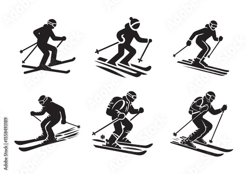 Skier Silhouette Vector illustration Set