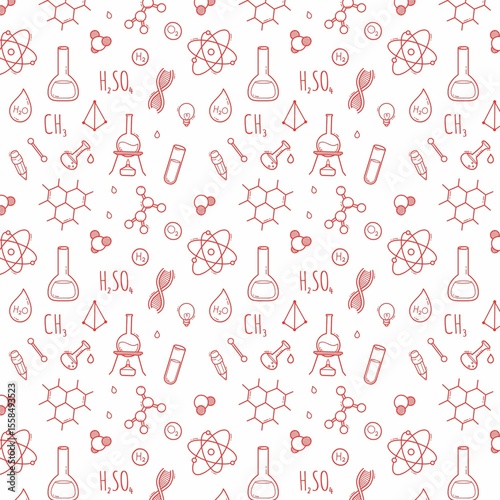 
Red Scientific Doodles Seamless Pattern
