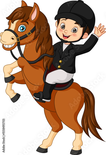 Cartoon little boy riding a horse Free Vector