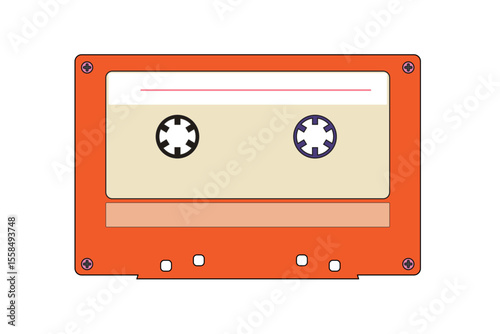Orange vintage cassette tape icon isolated on white background, retro 80s 90s music media vector design