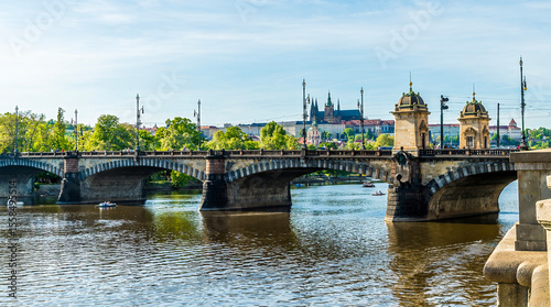 A view from the east bank towards the Legion Bridge in Prague in springtime