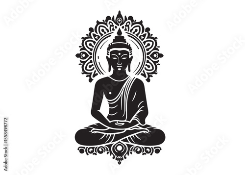 budha logo silhouette vecor, budha logo logo icon silhouette, happy buddha purnima, silhouette of a buddha with lotus vector, sitting buddha silhouette logo vector on a white background.