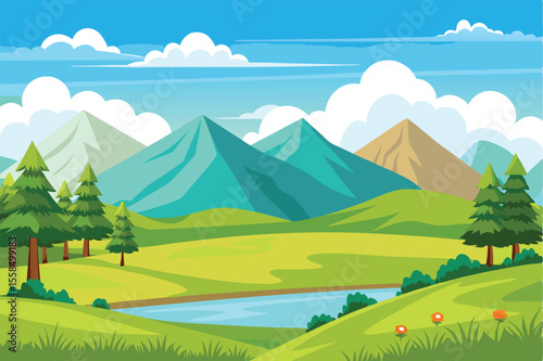 Serene Mountain Landscape Picturesque Valley, Majestic Peaks, and Tranquil River