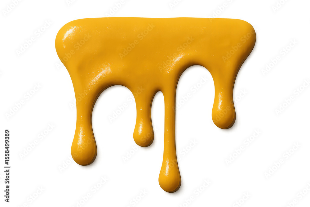 Thick, glossy yellow paint dripping down on a transparent background, creating a vibrant and textured visual Thick, glossy yellow paint dripping down on a transparent background, creating a vibrant and textured visual