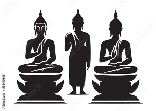 budha logo silhouette vecor, budha logo logo icon silhouette, happy buddha purnima, silhouette of a buddha with lotus vector, sitting buddha silhouette logo vector on a white background.