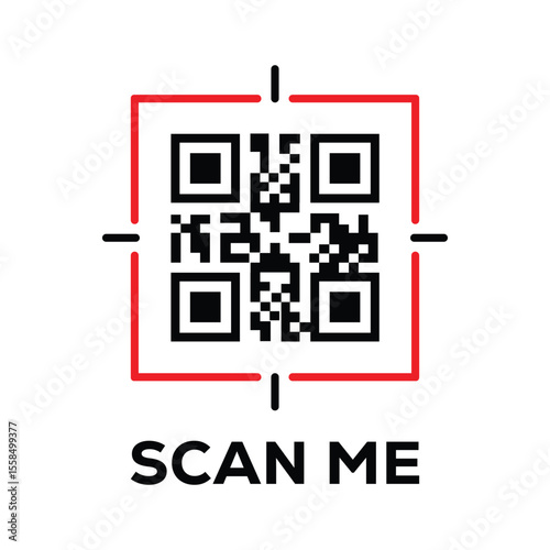 Scan QR code icon. Digital scanning qr code. QR code scan for smartphone. Scan Here text on top of the qr code