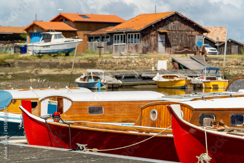 Traditional boats moored in Arcachon Bay port