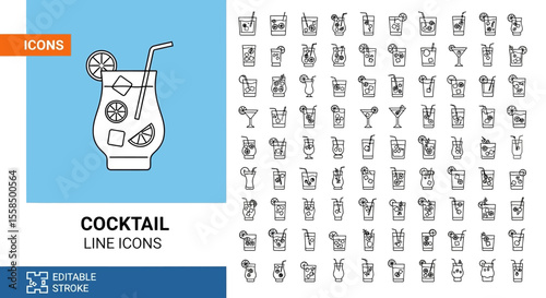 Cocktail Line Icons Stylish drink illustrations for bars, restaurants, and summer parties